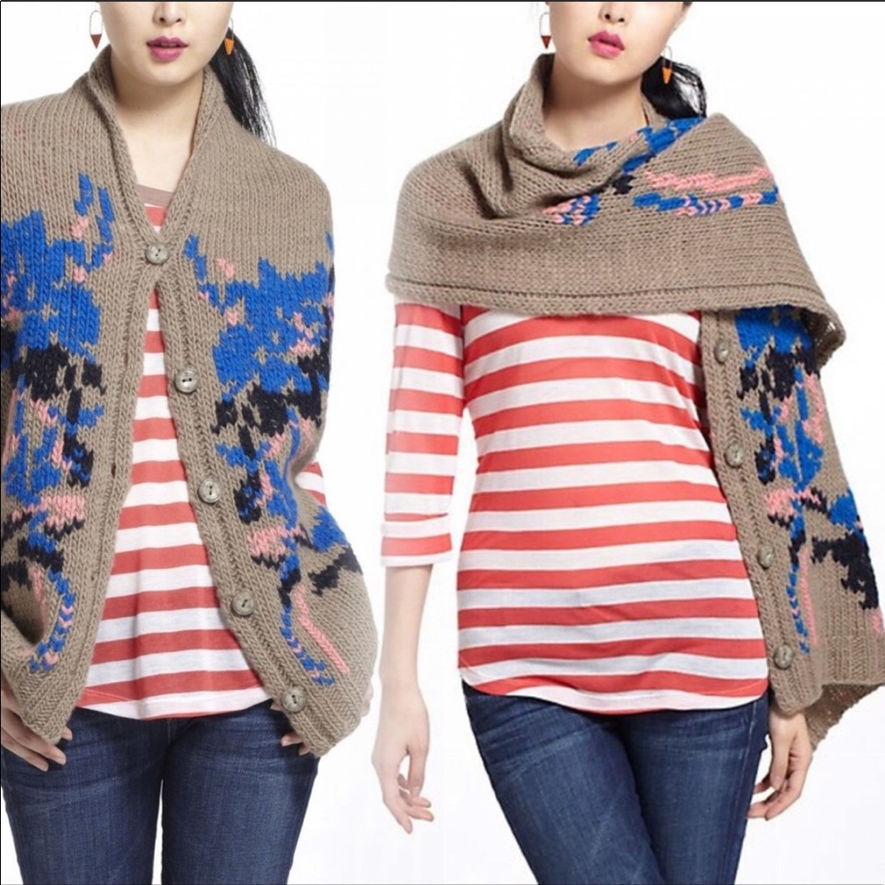 Anthropologie Lucia Delphinium Wool Shaw Sweater